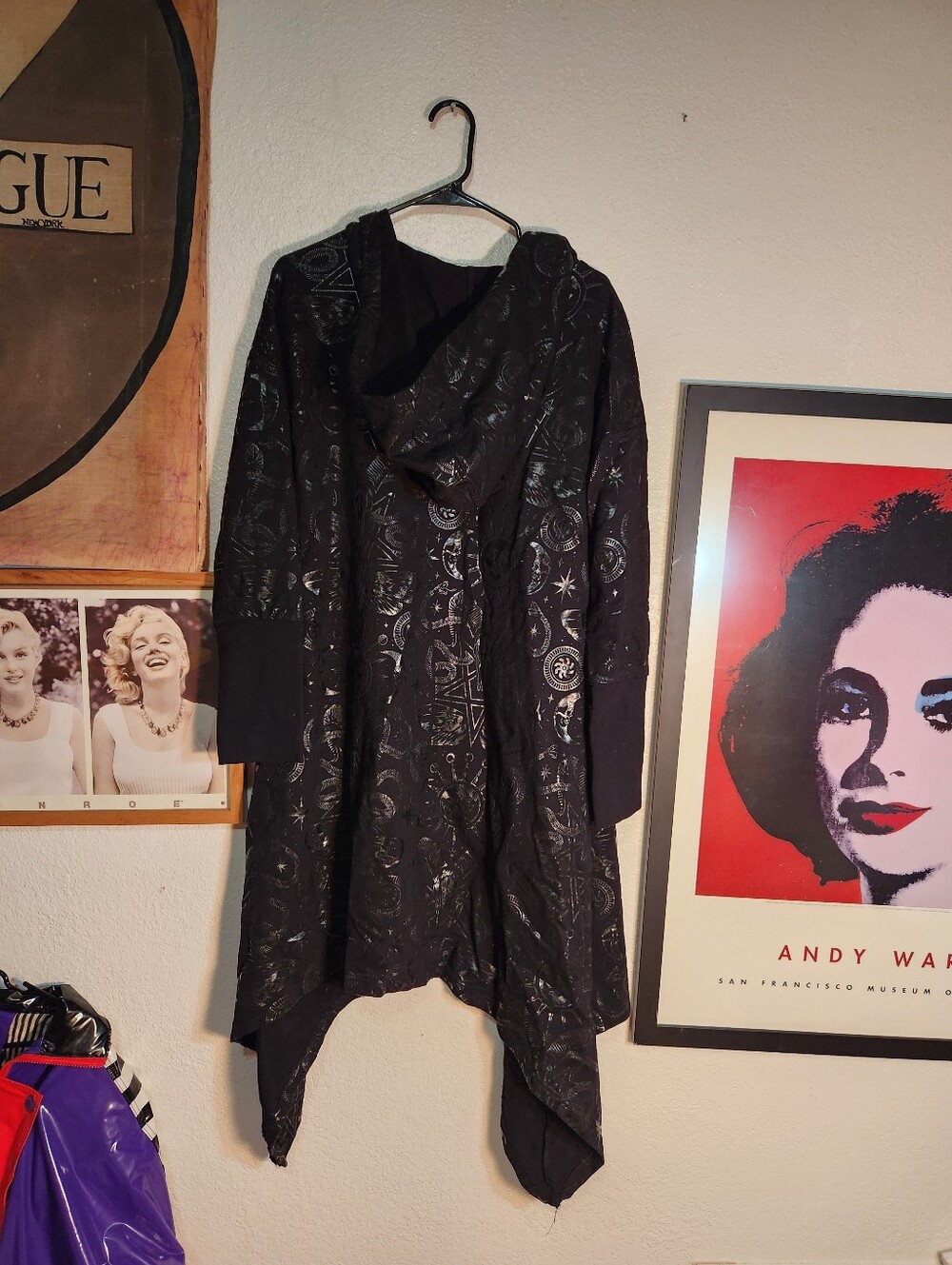 Killstar Black Hooded Asymmetrical Printed Cape Coat